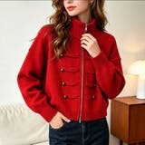 RED | ミリタリーデザインメタルボタンニットジャケット | LETee