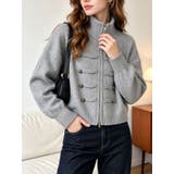 GREY | ミリタリーデザインメタルボタンニットジャケット | LETee