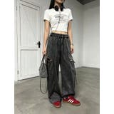 BLACK | 膝スリットワイドカーゴパンツ／ドロストパンツ | LETee