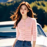 PINK | フリンジツイード風クルーネックニットジャケット | LETee