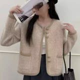 BEIGE | バイカラーパイピングニットジャケット | LETee