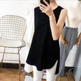 BLACK | 【ロングヒット!!】裾レイヤードタンクトップ | LETee