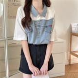 デニム切替えり付きトップス | LETee | 詳細画像3 