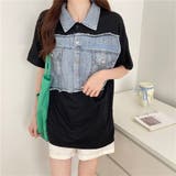 BLACK | デニム切替えり付きトップス | LETee