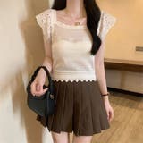 すかし編み＆レース袖ニットプルオーバー | LETee | 詳細画像1 