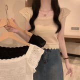 すかし編み＆レース袖ニットプルオーバー | LETee | 詳細画像7 