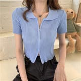 BLUE | ジップアップニットトップス/ダブルジップ/えり付き | LETee