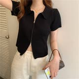 BLACK | ジップアップニットトップス/ダブルジップ/えり付き | LETee