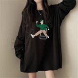 BLACK | ルーズフィットカットソートップス/男の子プリント/ワンピース丈 | LETee