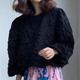 BLACK | ワッフル風変わり織プルオーバーブラウス/袖口ゴム/ボリューム袖 | LETee