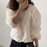 WHITE | ワッフル風変わり織プルオーバーブラウス/袖口ゴム/ボリューム袖 | LETee