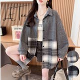 異素材ドッキングビッグシャツ/チェック柄/英字ジャカード | LETee | 詳細画像1