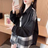 異素材ドッキングビッグシャツ/チェック柄/英字ジャカード | LETee | 詳細画像10