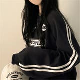 BLACK | 袖ラインロゴプリントトレーナー/2本ライン/フロントロゴプリント | LETee