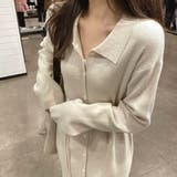 前開きえり付きニットワンピース/ストリングベルト | LETee | 詳細画像1