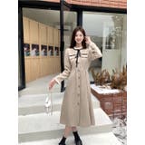 前ボタンスタンドカラーワンピース/リボン/袖＆衿フリル/見せポケ | LETee | 詳細画像1 