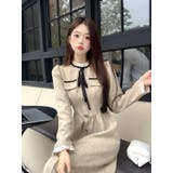 前ボタンスタンドカラーワンピース/リボン/袖＆衿フリル/見せポケ | LETee | 詳細画像4 