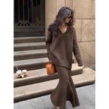 BROWN | Ｖネックプルオーバー＆マーメイドスカート ニットスーツ | LETee