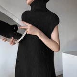 BLACK | フェザーニットタートルネックプルオーバー/ノースリーブ/ベスト使い | LETee