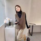 BEIGE | フェザーニットVネックベスト/レイヤードコーデ | LETee
