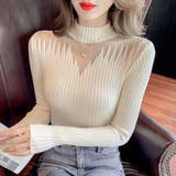 BEIGE | オパール加工リブニットハイネック/シアートップス | LETee