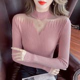 PINK | オパール加工リブニットハイネック/シアートップス | LETee