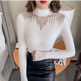 WHITE | オパール加工リブニットハイネック/シアートップス | LETee