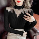 BLACK | オパール加工リブニットハイネック/シアートップス | LETee