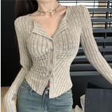 BEIGE | クルーネックカーディガン/折り返し衿/ジャストフィットトップス | LETee