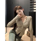 クルーネックカーディガン/折り返し衿/ジャストフィットトップス | LETee | 詳細画像1