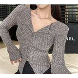 GREY | クルーネックカーディガン/折り返し衿/ジャストフィットトップス | LETee