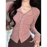 PINK | クルーネックカーディガン/折り返し衿/ジャストフィットトップス | LETee