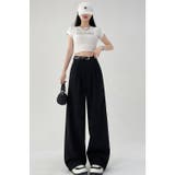 BLACK | ツータックワイドレッグパンツ/ターンアップボトムス | LETee