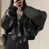 BLACK | フェイクレザージャケット/カットソー素材フード付き | LETee