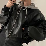 フェイクレザージャケット/カットソー素材フード付き | LETee | 詳細画像2 