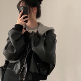 フェイクレザージャケット/カットソー素材フード付き | LETee | 詳細画像3 