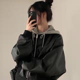 フェイクレザージャケット/カットソー素材フード付き | LETee | 詳細画像4 