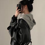 フェイクレザージャケット/カットソー素材フード付き | LETee | 詳細画像5 