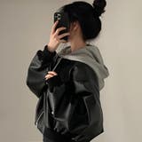 フェイクレザージャケット/カットソー素材フード付き | LETee | 詳細画像6 