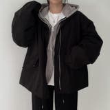 BLACK | ボリューム袖ジップアップジャケット/スタンドカラー/ドローコード付 | LETee