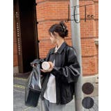 フェイクレザーえり付きジャケット/裾ゴムジップアップジャケット | LETee | 詳細画像1 