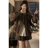 BROWN | フェイクレザーえり付きジャケット/裾ゴムジップアップジャケット | LETee