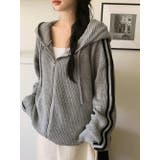 GREY | 袖ライン片畔ニットジップパーカー | LETee