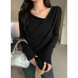 BLACK | アシンメトリーネックドレープトップス | LETee