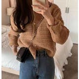 BROWN | 変わり織ニットカーディガン/クルーカーデ/モールヤーン | LETee