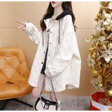 WHITE | フード配色パーカー/フクレ織柄/ドットボタン/シャツ風パーカー | LETee