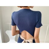 バックオープンリボン半袖ニットワンピース | LETee | 詳細画像14