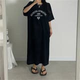 BLACK | 半袖ロゴプリントTシャツワンピース | LETee
