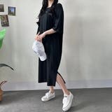 BLACK | 半袖ロゴバックプリントTシャツワンピース | LETee
