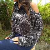 BLACK | バンダナ柄ショルダーオープンシャツ ゆったり リラックス | Lips